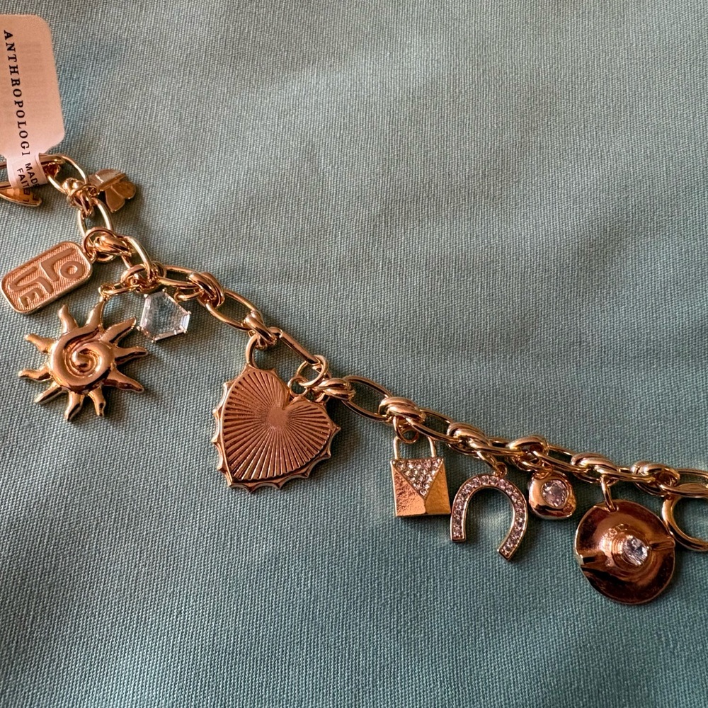 NWT - Anthropologie Mixed Up Gold Charm Bracelet